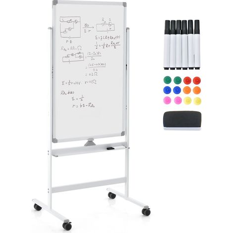 COSTWAY Double-Sided Magnetic Rolling Erase Board Mobile Whiteboard AdjustableW/ Marker (1/5)