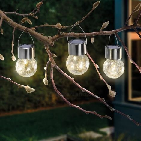 Ampoule solaire LED Globe en verre craquelé - ESOTEC - Boîte de 3 - Jaune - Extérieur (1/2)