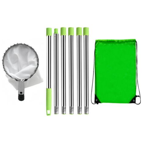 QORVA-2.4M Cueille Fruit Telescopique, Ramasse Pomme INOX et Sac de Rangement, Poteau Réglable Cueille Fruit pour Pommes Poires Oranges Pêches Cerises
