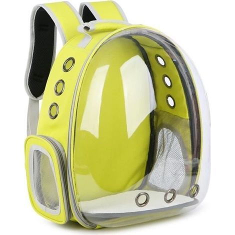 (jaune)Ecent Sac à dos de voyage transport tout transparent avec une visibilité 180° pour chat 6,5 kg chien 5 kg (1/4)