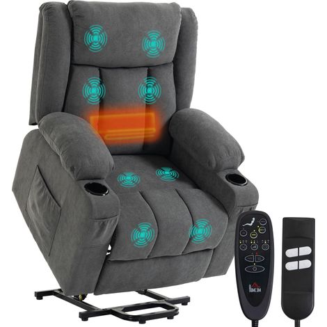 HOMCOM Dual Motor Recliner Chair Power Lift Chair w/ Massage Heat, Dark Grey (1/5)