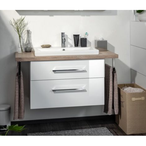 Fackelmann HYPE 3.0 Badmöbel Set 4-teilig, 110cm breit, Braun, Weiß, Keramikbecken"-"06358145 (1/5)