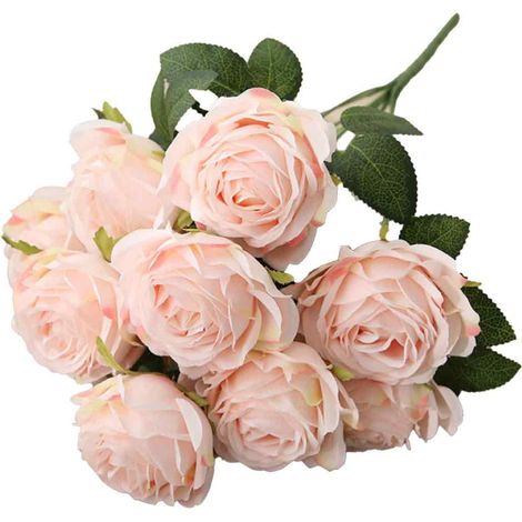 10 Roses artificielles, Soie, Tige métallique, Décoration table, Mariage (1/5)