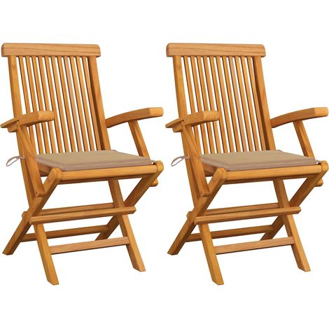 Sillas de jardín 2 uds madera maciza de teca con cojines beige