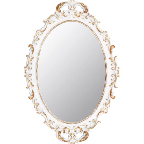 Miroir décoratif vintage avec cadre blanc, petit miroir ovale à suspendre – 24,4 cm de large x 36,3 cm de long (blanc) (1/5)