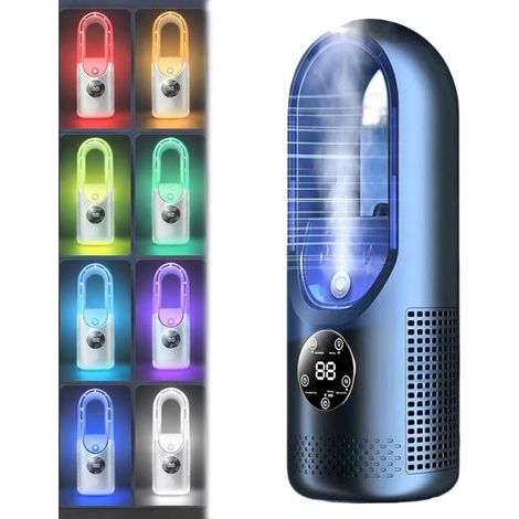 Ventilador eléctrico sin aspas de 6 velocidades con función de refrigeración e iluminación LED de 7 colores: ventilador de mesa portátil con,azul (1/5)