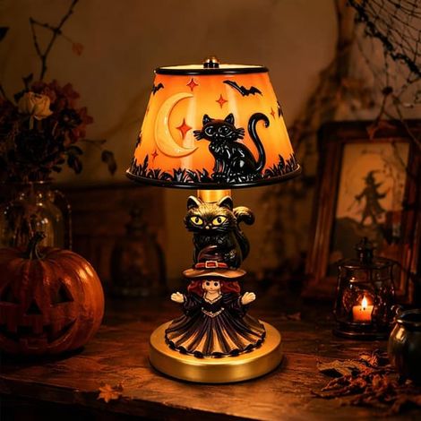 Lampe de table LED chat d'Halloween USB, veilleuse lumière chaude, lampe décorative mignonne pour chambre, salon, fête, orange (1/5)