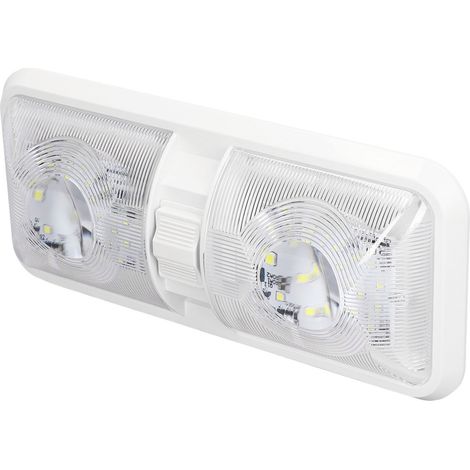 Plafonnier LED à dôme double, 600 lm, avec interrupteur à 3 positions, 12 V CC, pour camping-car, bateau ou yacht, lumière blanche 4000-4500 K.