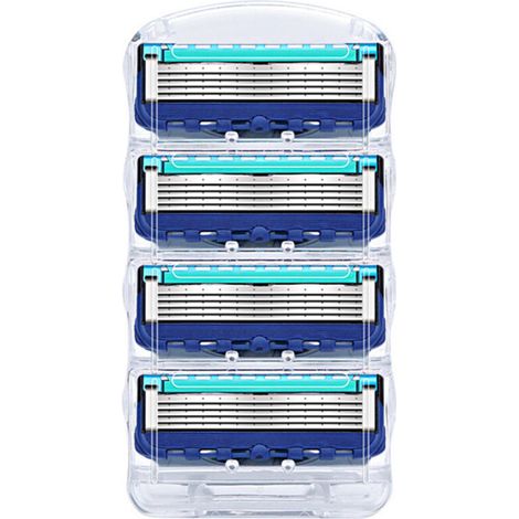 Lame de rasoir manuelle à cinq couches bleu foncé, têtes de rasage pour hommes, paquet de 32 (1/5)