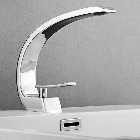 Chrome Bathroom Sink Faucet with Supply Hose, Unique Design Single Hole Basin Faucet, Silver (1/5)