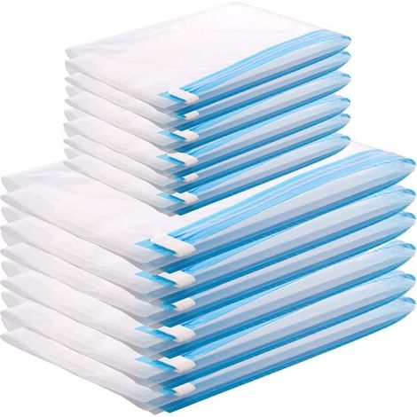 Set di sacchetti sottovuoto da viaggio [12 pezzi] in 2 misure (6 pezzi 35x50 cm / 6 pezzi 50x70 cm) – Sacchetti sottovuoto trasparenti arrotolabili per il trasporto di indumenti (1/2)