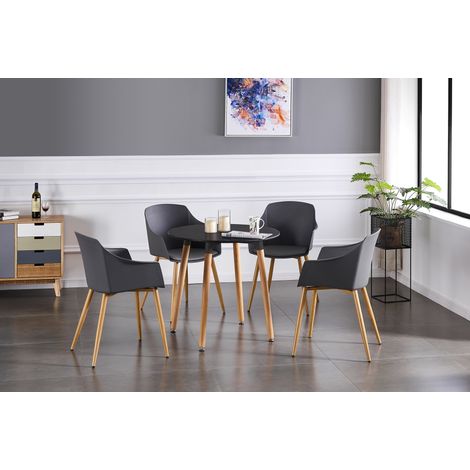 Juego de comedor Halo Round Eden: una mesa de comedor de madera negra y un juego de 4 sillas de comedor de madera gris - Comedor Cocina (1/5)