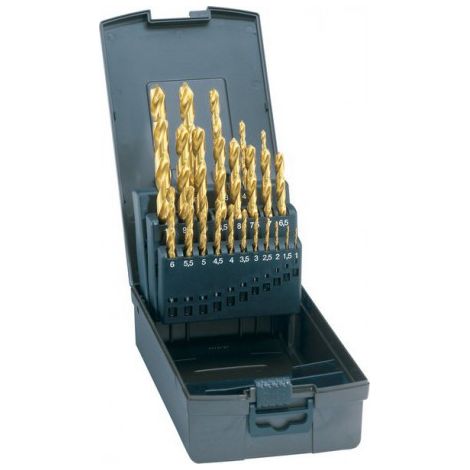 Jeu de forets hélicoïdaux, coffret plastique, acier à coupe rapide, type N, DIN 338, revêtement TiN, Ø h8 : 1,00-13,00 mm, Nombre de forets 25 pièces (1/5)
