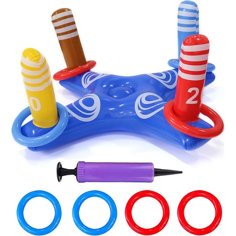 Inflatable Ring Launch Game Colorful Floating Swimming Game Inflatable Throwing Games Pool Toys, 4 Clips, Outdoor Pool Games Hawaii Party (1/5)