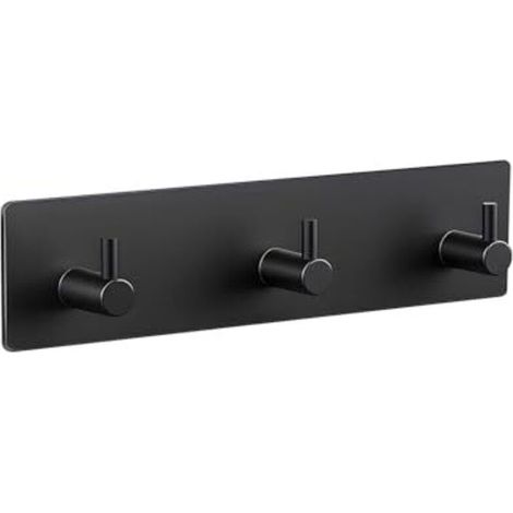 Porte-serviettes sans perçage, 3 crochets auto-adhésifs, crochets en acier inoxydable, forte adhérence, durables et étanches, pour salle de bain, cuisine et toilettes, noir (1/5)