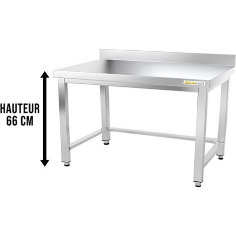 Table de travail en inox soubassement 1200 x 700 mm adossée avec renfort PREMIUM - GOLDINOX (1/4)