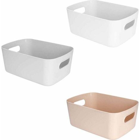 Panier de rangement en plastique avec poignées Petite boîte de rangement légère pour salle de bain, cuisine, chambre d'enfant, étagères à tiroirs cosmétiques (lot de 3) (1/5)