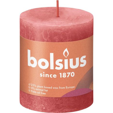 Bolsius Rustik Stumpenkerze rosa blüte, Höhe  8 cm, Ø 6,8 cm Stumpen- und Kugelkerzen