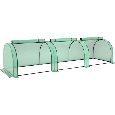 Tomatengewächshaus, 3,5 m L x 1 m B x 0,8 m H, aus Stahl und hochdichtem PE (140 g/m²), UV-beständig mit 3 grünen Öffnungen