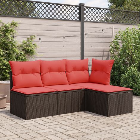 Gartenhocker mit Kissen Braun 55x55x37 cm Poly Rattan