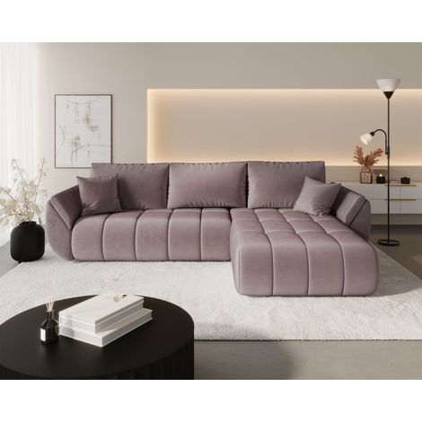 Ecksofa Schlafsofa MISATO Stoff Monolith Flieder Ottomane Rechts