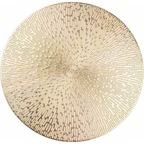 Un ensemble de 6 sets de table ronds en vinyle doré métallisé de 15 pouces, lavables, faciles à nettoyer, antidérapants, résistants à la chaleur, adaptés à la décoration de table de mariage. (1/4)