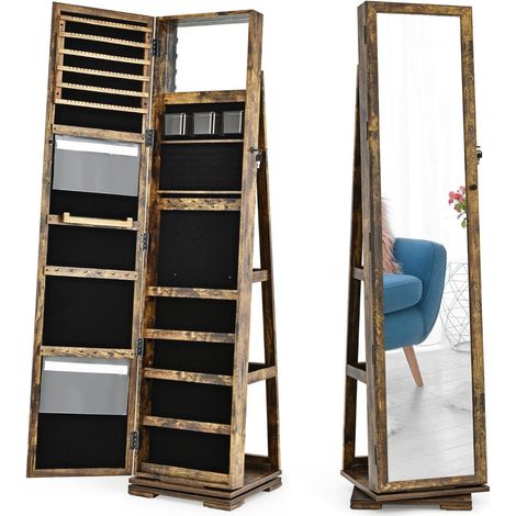 Armadietto per gioielli 2 in 1 e scaffale a scala con specchio a figura intera 39 x 39 x 161 cm marrone