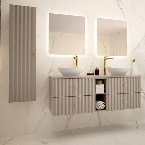 Set di mobili da bagno doppio lavabo Izae cachemire 140cm