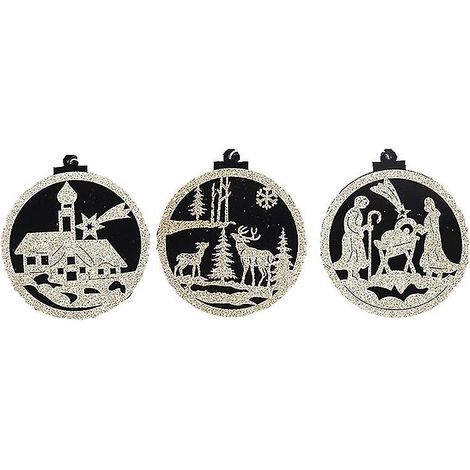 Lot de 3 décorations de Noël en bois : bonhomme, maison et renne à suspendre, pour les fêtes d'intérieur et d'extérieur. (1/5)