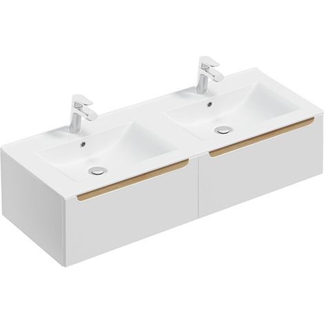 Meuble double vasque encastrée 120cm 2 tiroirs Livia Blanc et Bois (1/5)
