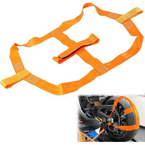 Moto Remorque Sangles D'arrimage 48 mm Sangle Arrimage Accessoires Universelle pour Roue ArrièRe de Moto Sangles de Fixation pour Roue Arrière Pneu (Orange) (1/5)