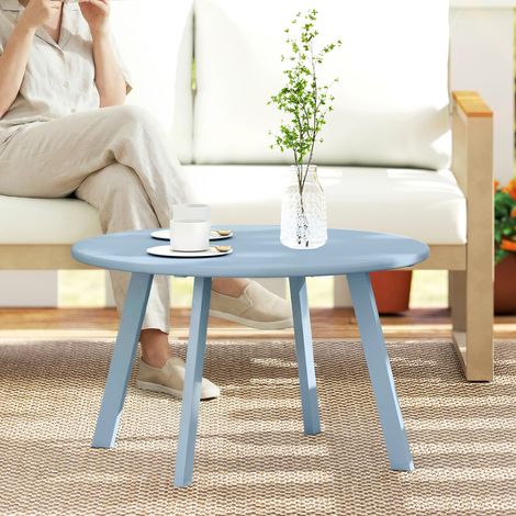 Petite table basse ronde. table d'appoint avec patins antidérapants. cadre en métal. pour jardin. Ø 70 x 42 cm. bleu