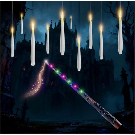 10 Stück LED Schwebende Kerzen mit Zauberstab Fernsteuerung, 2 Timer Funktionen, Batteriebetrieben, LED Hängende Flackernde Floating Candles für Halloween Deko Weihnachtsdekoration (1/5)