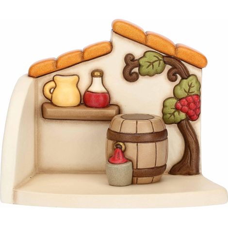 THUN - Bottega del Vino in Ceramica Decorata a Mano, Linea Presepe Classico, Decorazioni Natale Casa, Bottega 16x10x13 cm h Botte 4.3x4.3x4.5 cm h (1/4)