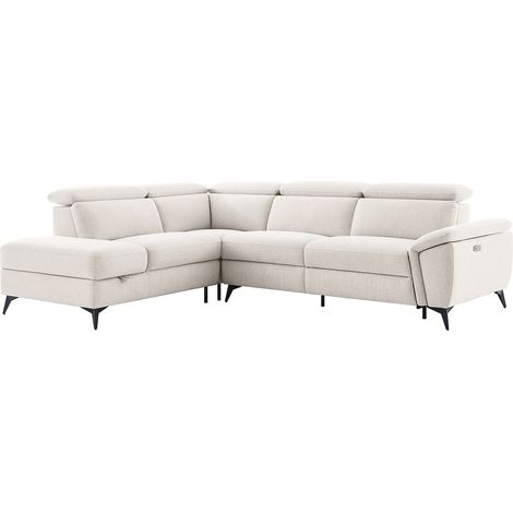 Divano angolare sinistro relax elettrico in tessuto melange beige CADILO