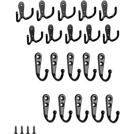 20 Pièces Vintage Crochet Simple Double Crochet pour Hall Locker Tiroir Cintre (Noir) (1/5)