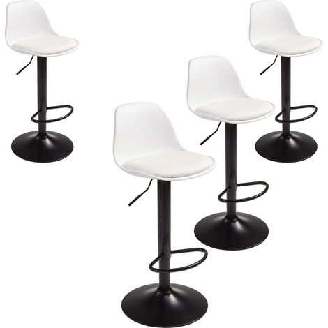 Pack 4 Taburetes de Bar o Cocina, Silla Alta Bistro, Altura Regulable, Asiento Acolchado, 360º, Blanco Mate (1/5)