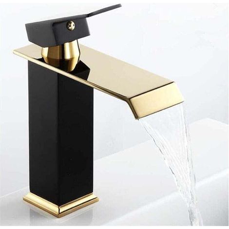 Rubinetto per lavabo a foro singolo, nero opaco oro, in ottone massiccio, rubinetto per acqua calda e fredda per lavabo del bagno
