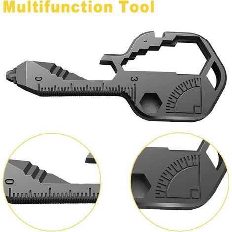Outil clé Multifonction Outil clé extérieur Ouvre-Bouteille en Acier Inoxydable 24 en 1 Mini clé Portable Utilisé pour Les Outils de Ligne de Coupe, ouvre-boîte, etc (Noir) (1/3)