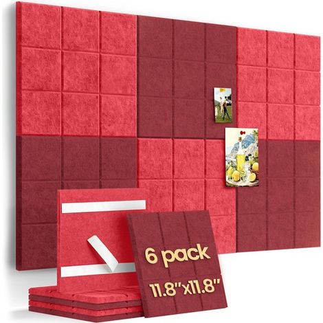 Tablero de fieltro para pared de 30 x 30 cm，6 piezas，apto para oficina y hogar，fieltro con nueve secciones，adhesivo de fondo para pared (1/5)