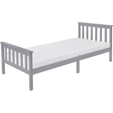 ML-Design Letto Singolo in Legno di Pino Massiccio 90 x 200 cm Grigio Chiaro, con Telaio Rete a Doghe Testiera e Pediera, Lettino per Ragazzi, Giroletto con Materasso da 16 cm in Schiuma Fredda (1/5)