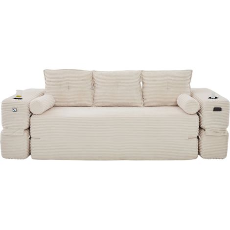 Divano letto 3 posti beige in velluto a coste MODENUIT (1/5)