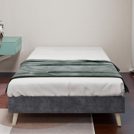 Cadre de lit minimaliste moderne, 90x200cm, gris, revêtement en velours hollandais, sommier bas, mobilier de chambre de style moderne. Vérin à gaz, tête de lit et matelas non inclus., garantie 2 ans (1/5)