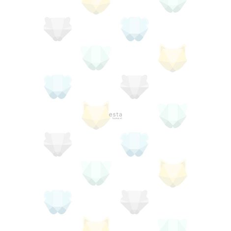 papier peint panoramique têtes d'animaux vert menthe, bleu et gris - ESTAhome (1/5)