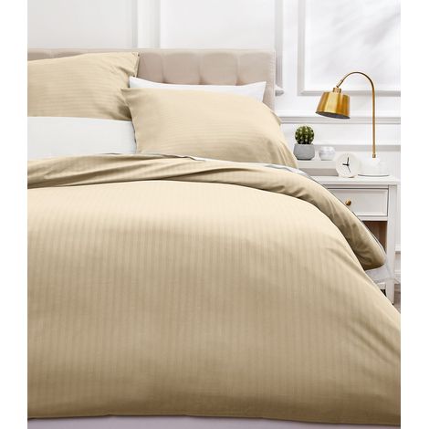 Parure de Lit King Size 3 Pièces en Microfibre, Housse de Couette 240 x 260 cm et 2 Taies d'oreiller 65 x 65 cm, Beige Rayé (1/5)