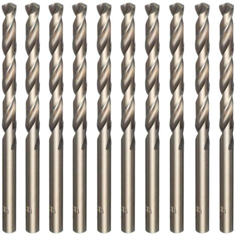 Lot de 10 forets hélicoïdaux dorés en acier rapide M35 et cobalt - Pour percer l'acier inoxydable, les aciers durs, la fonte, le cuivre, l’aluminium, le bois et le plastique - 5 mm x 86 mm