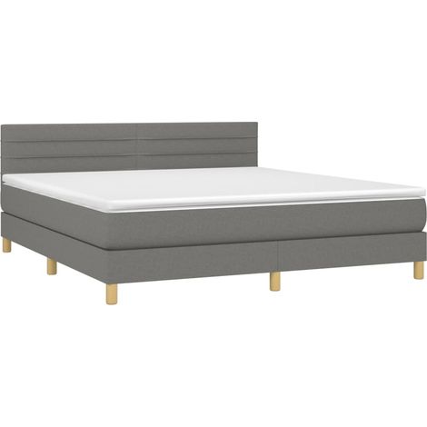 Estructura de cama LED con cabecero con somier colchón 160x200 cm tela gris oscuro TDL0208332