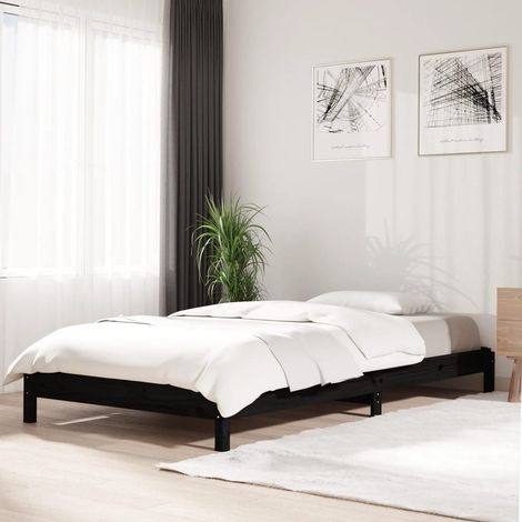 Lit Adulte - Lit empilable pour Salon,Chambre Noir 80x200 cm Bois de pin massif -FR83328 (1/5)