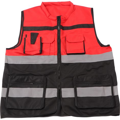 Veste de Sécurité Réfléchissante Ortviai – Coupe Color Block Rouge/Noir, Fermeture Éclair, Taille Unique