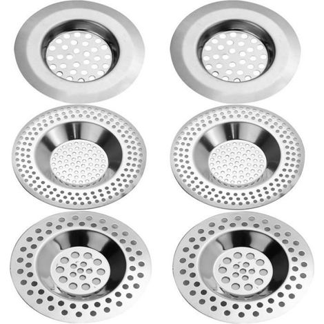 Lot de 6 Filtre évier, Acier inoxydable, Anti-bouchon, Cuisine Salle de bain, Argenté (1/5)